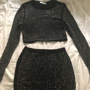 Long sleeve Mesh Crystal Set